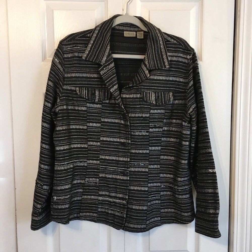 Chico's Sequin Black/Silver Blazer - image 1